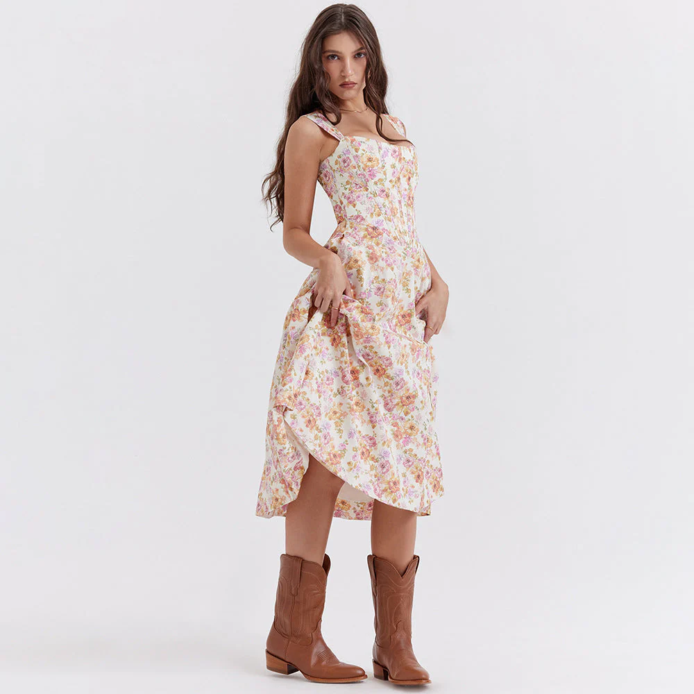 Robe fleurie femme silhouette trapèze - Image 11