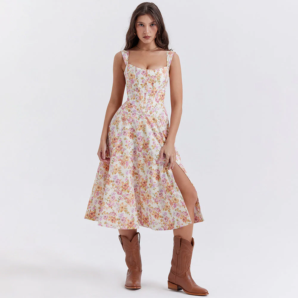 Robe fleurie femme silhouette trapèze - Image 12