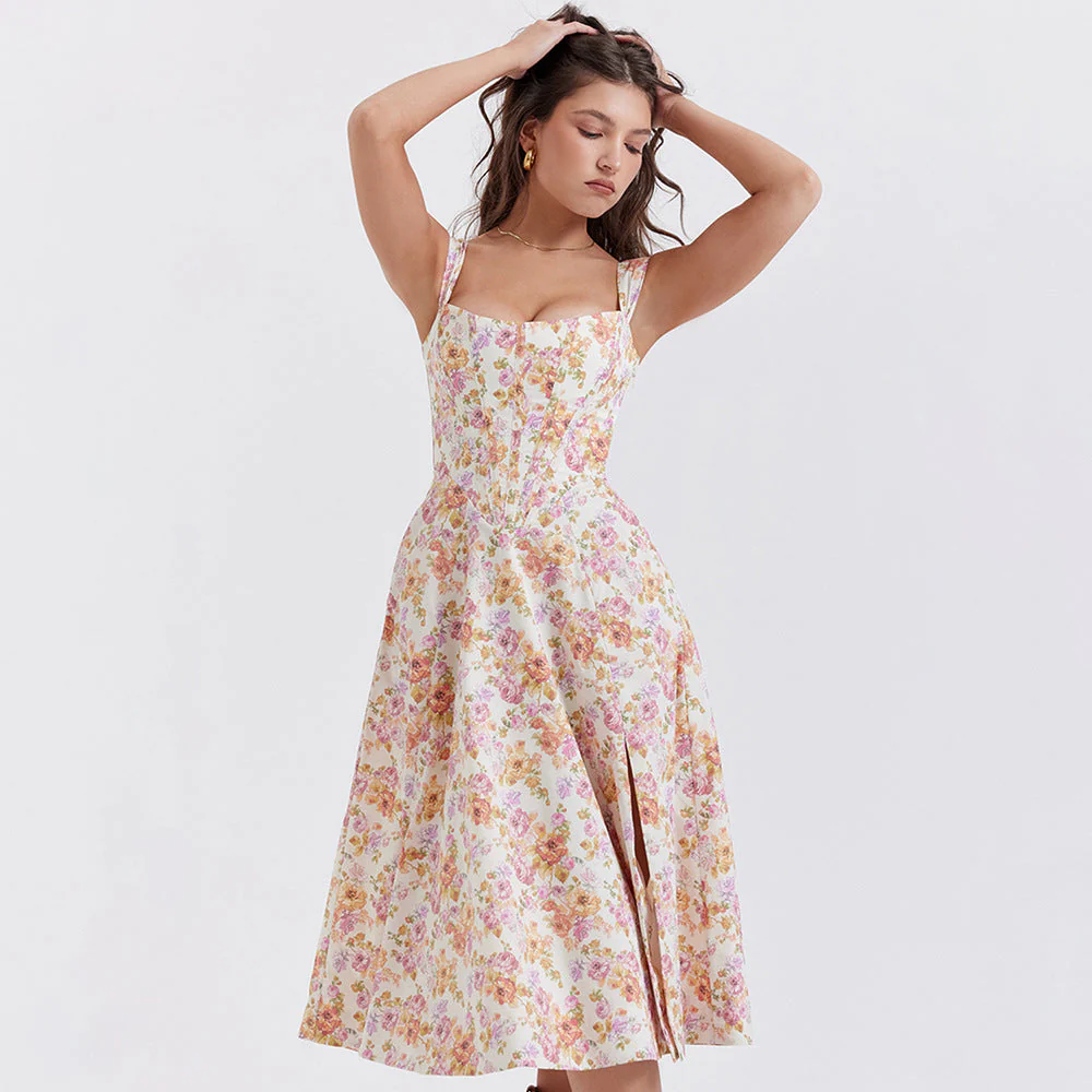 Robe fleurie femme silhouette trapèze - Image 13