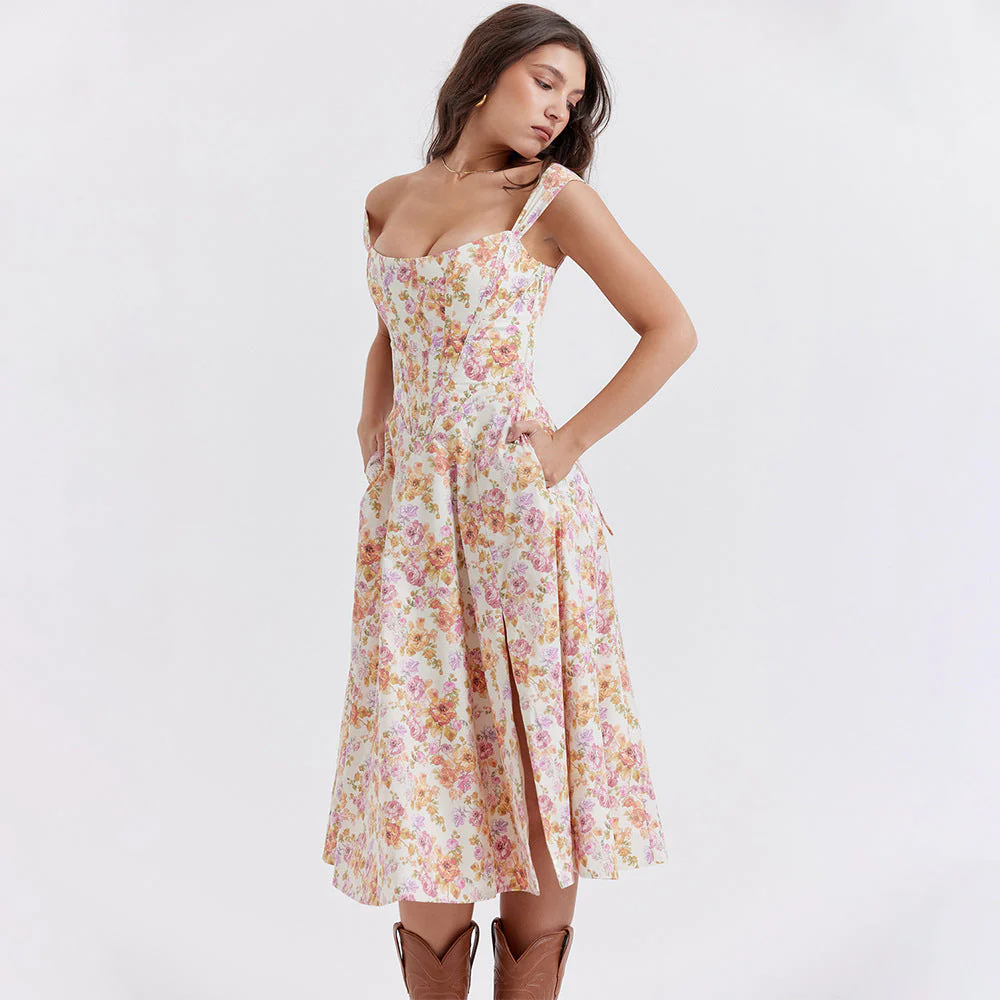Robe fleurie femme silhouette trapèze - Image 14
