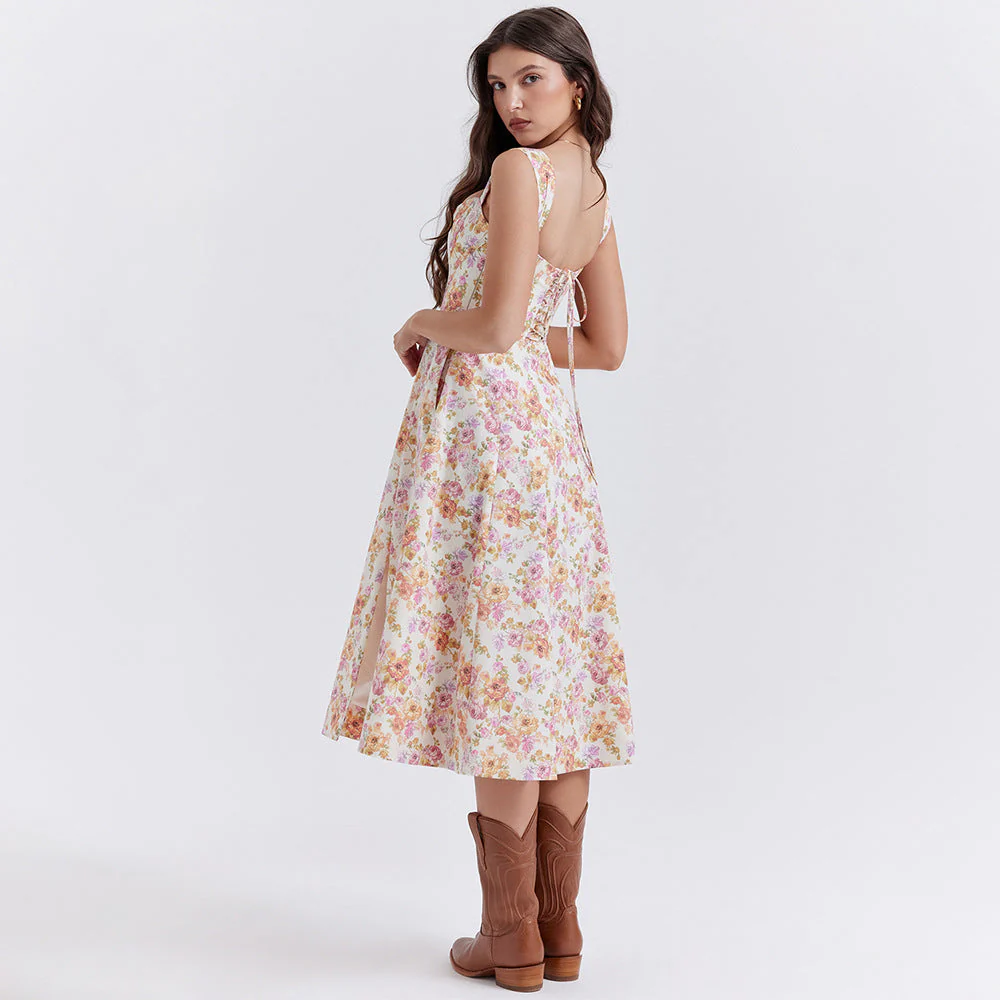 Robe fleurie femme silhouette trapèze - Image 15