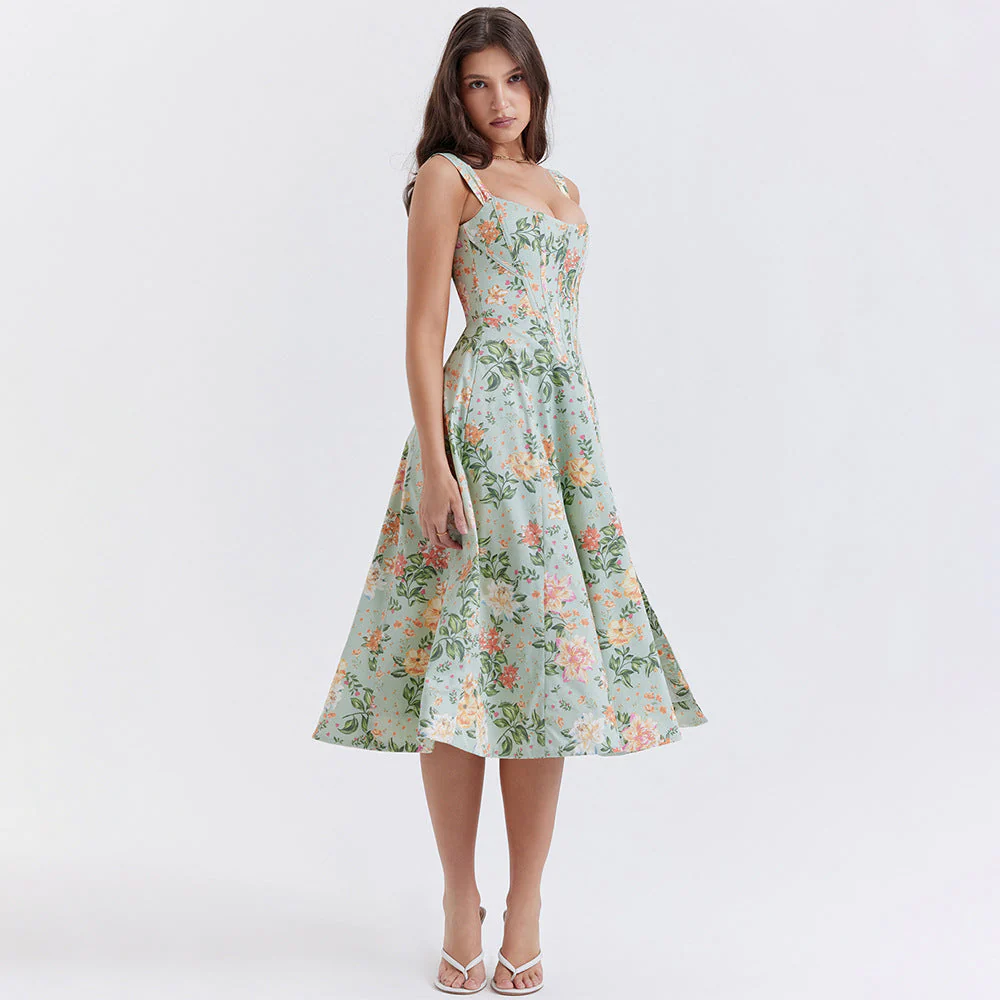 Robe fleurie femme silhouette trapèze - Image 3
