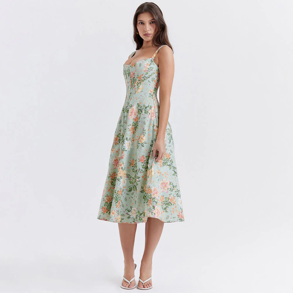 Robe fleurie femme silhouette trapèze - Image 4