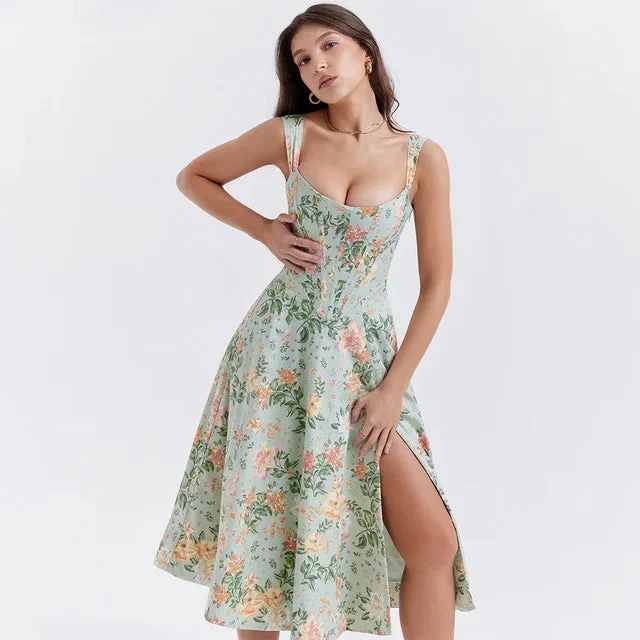 Robe fleurie femme silhouette trapèze - Image 5