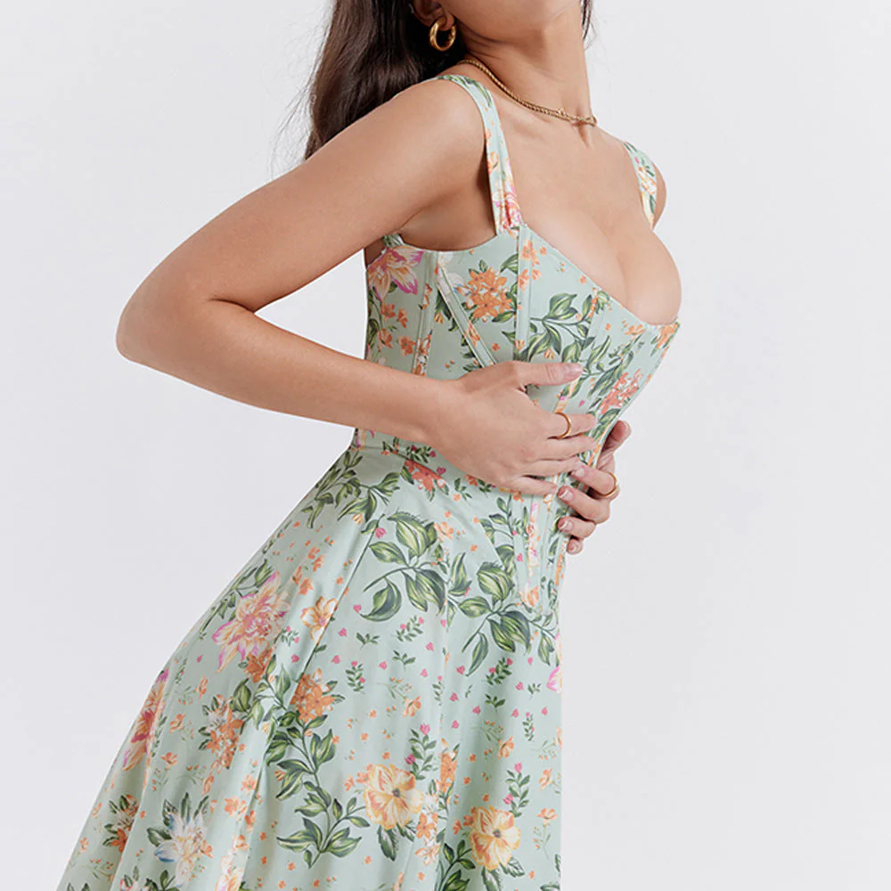 Robe fleurie femme silhouette trapèze - Image 6