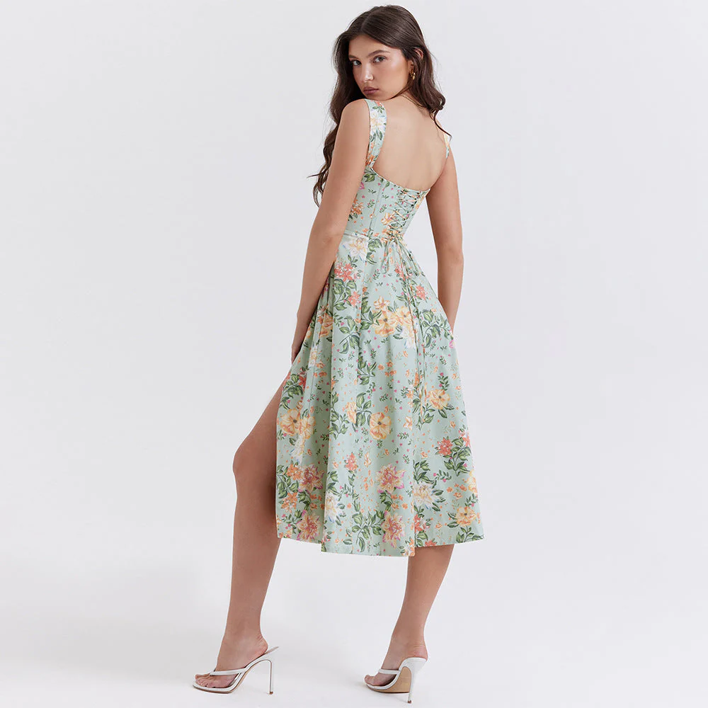 Robe fleurie femme silhouette trapèze - Image 7