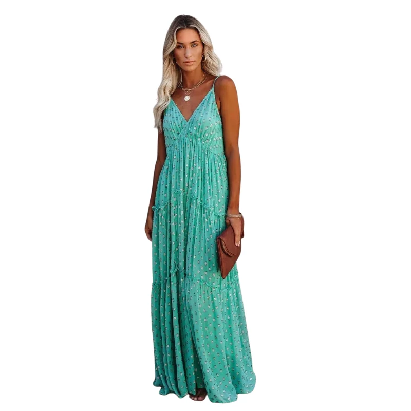 Robe longue bohème sans manches avec décolleté en V