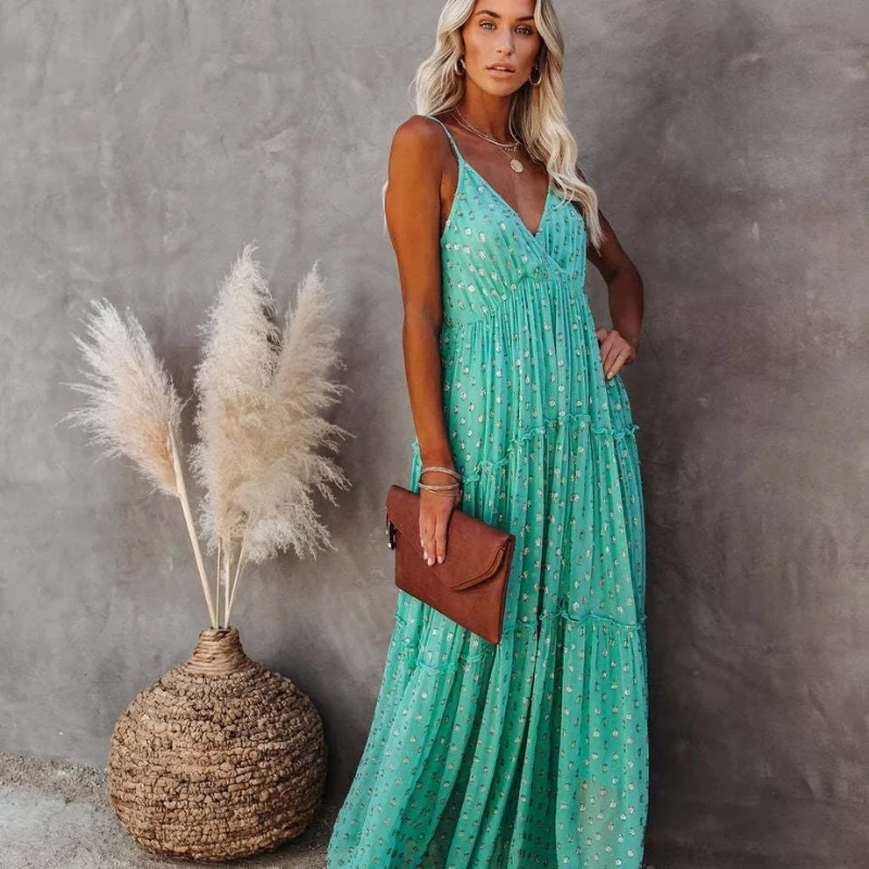 Robe longue bohème sans manches avec décolleté en V - Image 2