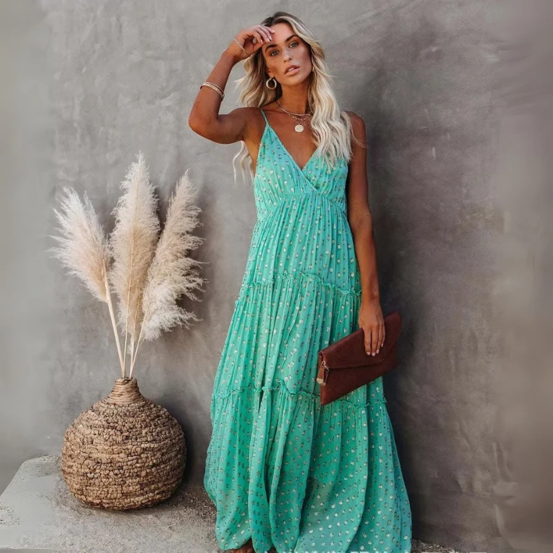 Robe longue bohème sans manches avec décolleté en V - Image 3