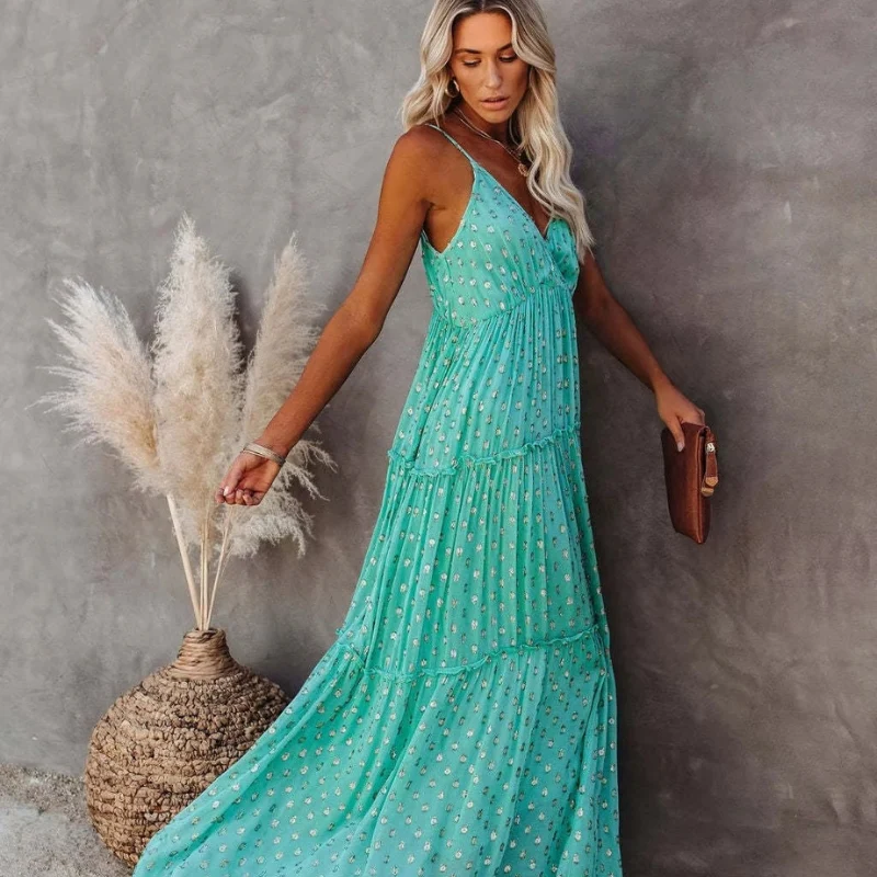 Robe longue bohème sans manches avec décolleté en V - Image 4