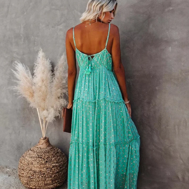 Robe longue bohème sans manches avec décolleté en V - Image 5