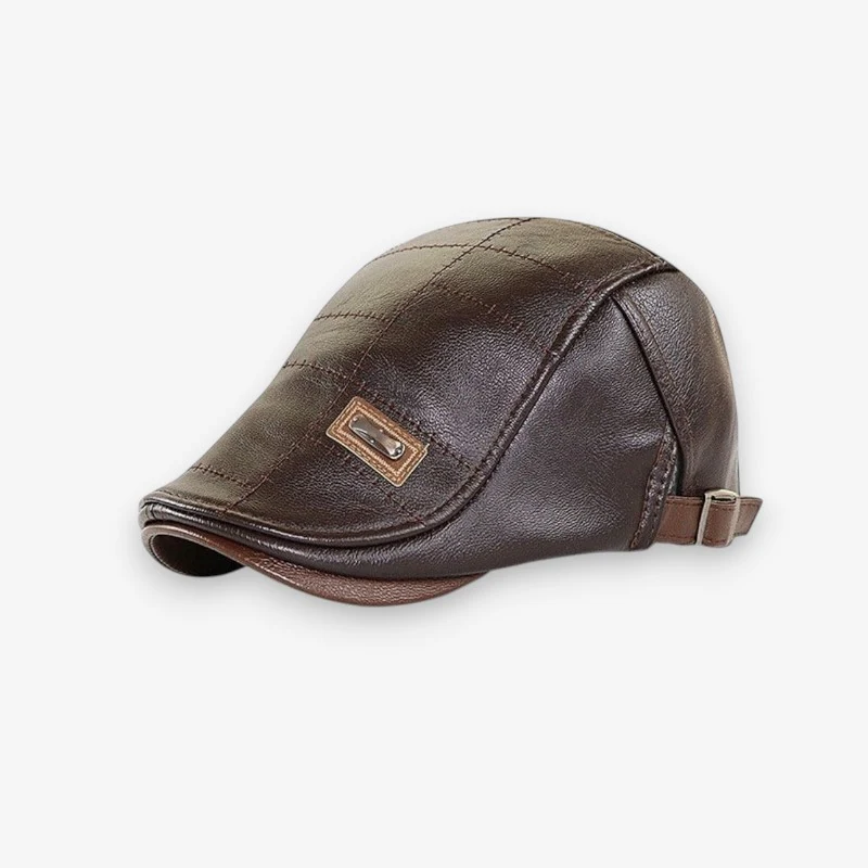Casquette plate rétro style béret en cuir - Image 2