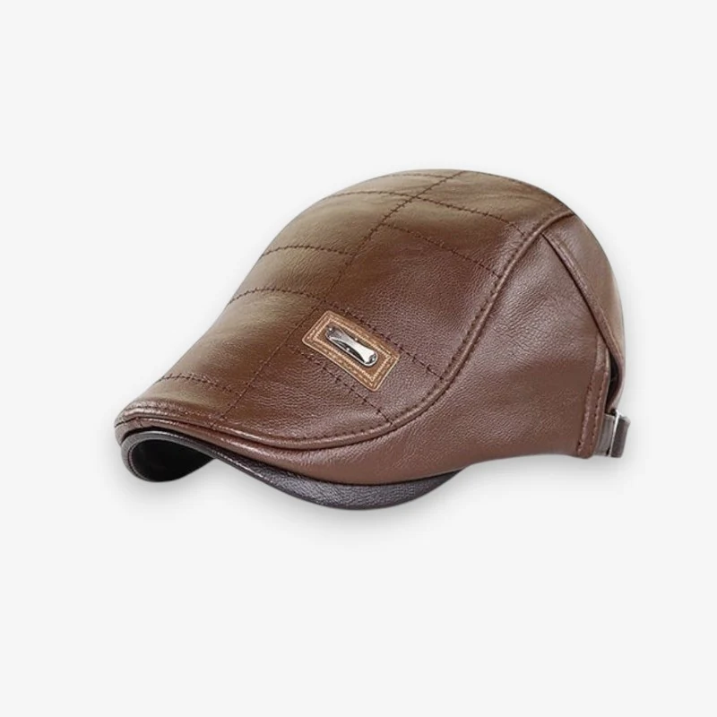 Casquette plate rétro style béret en cuir - Image 3