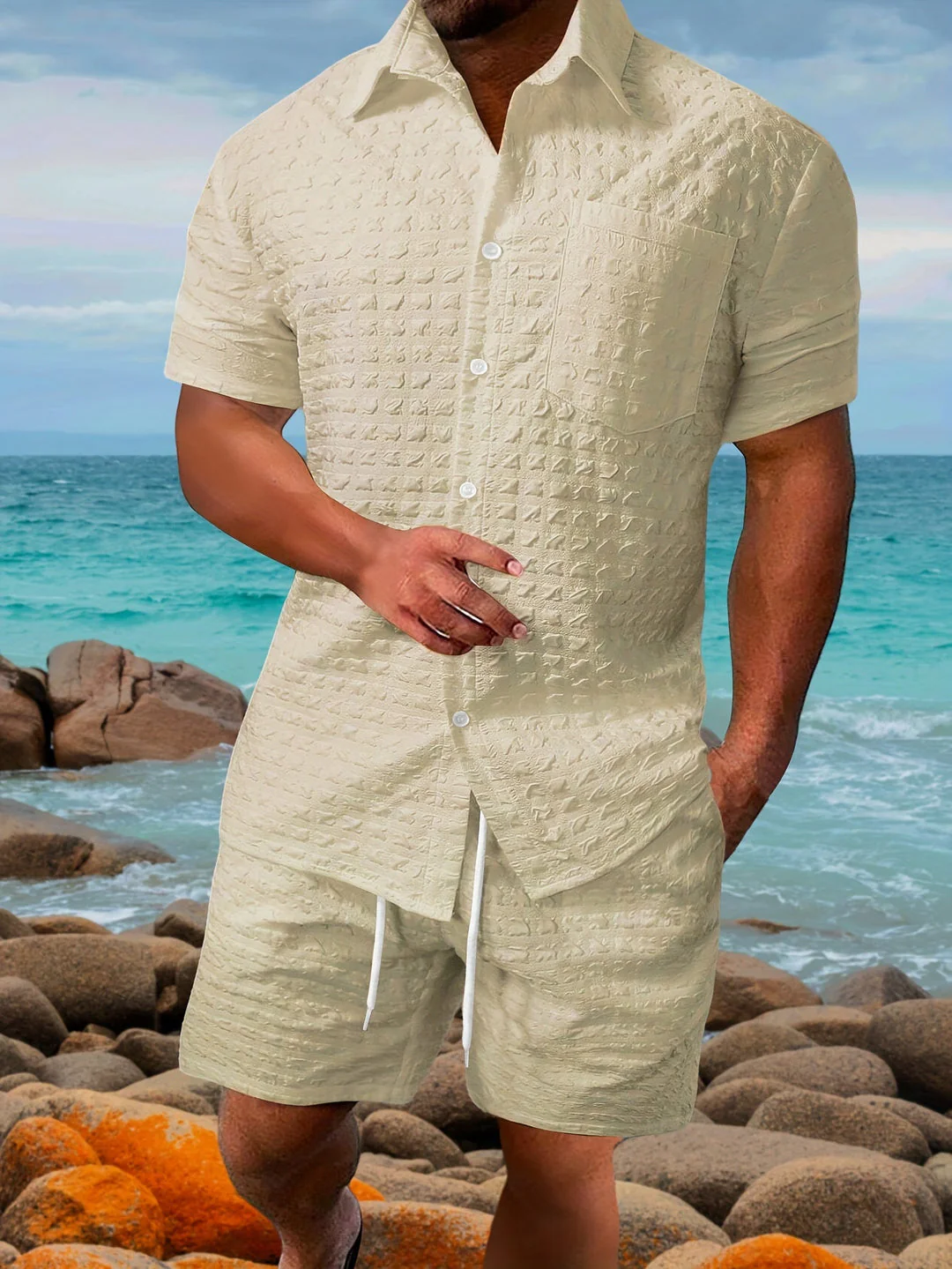 Ensemble 2 pièces homme chemise manches courtes + pantalon