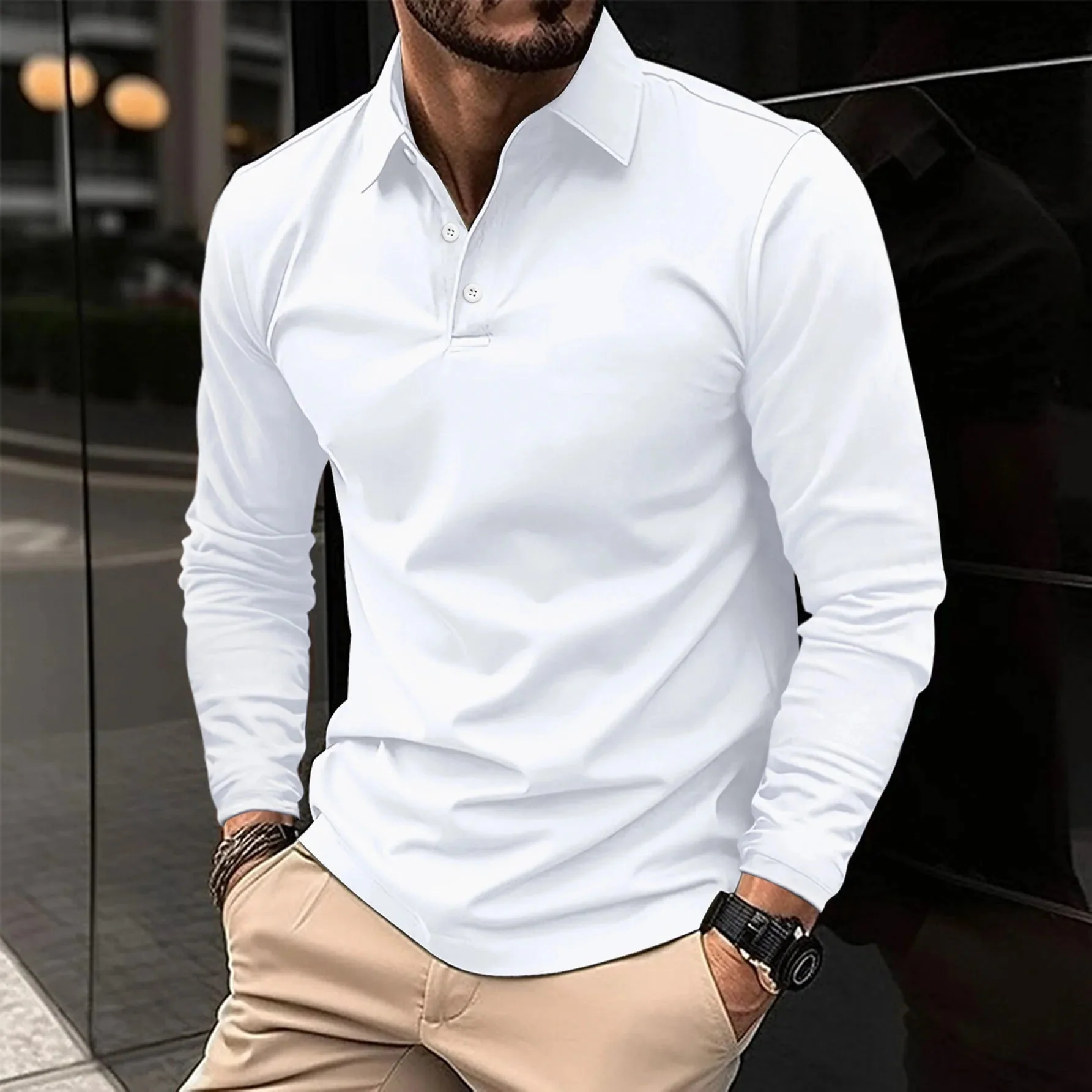 Chemise décontractée à manches longues avec col montant - Image 2