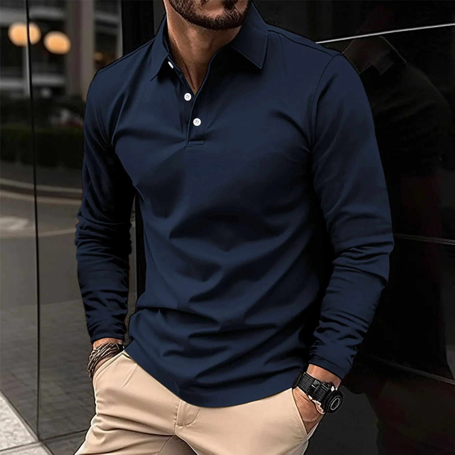 Chemise décontractée à manches longues avec col montant - Image 3