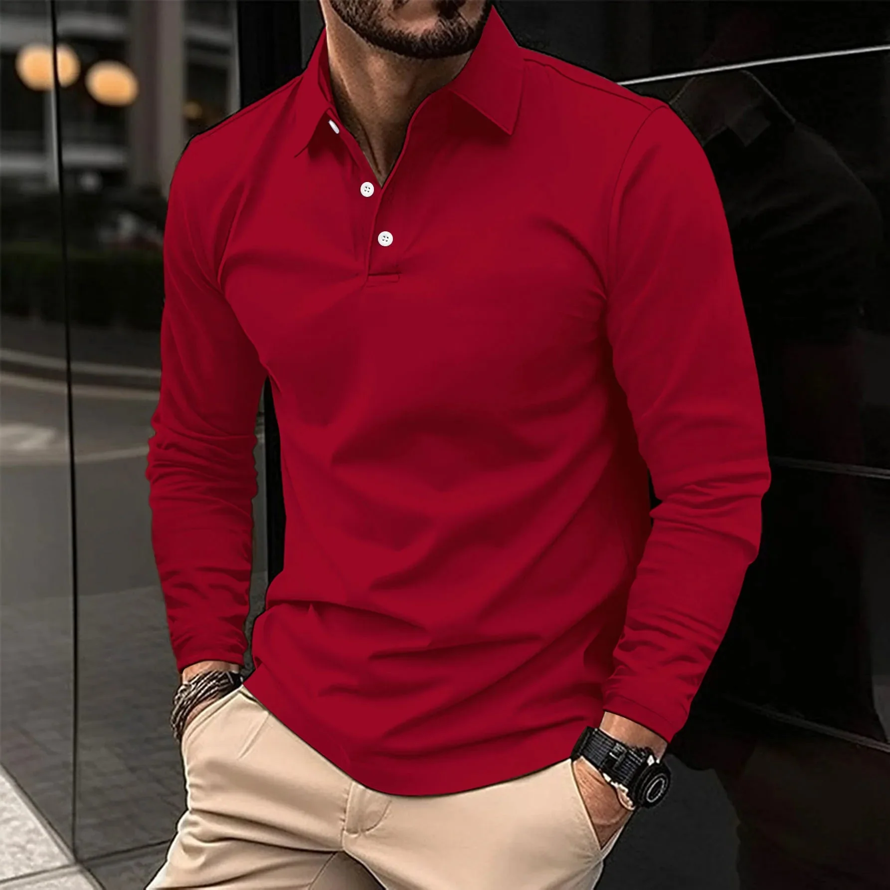 Chemise décontractée à manches longues avec col montant - Image 4