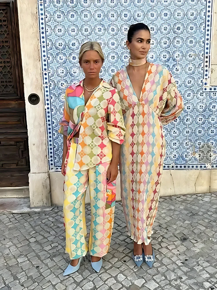 Ensemble deux pièces femme haut col boutonné + pantalon ample - Image 3