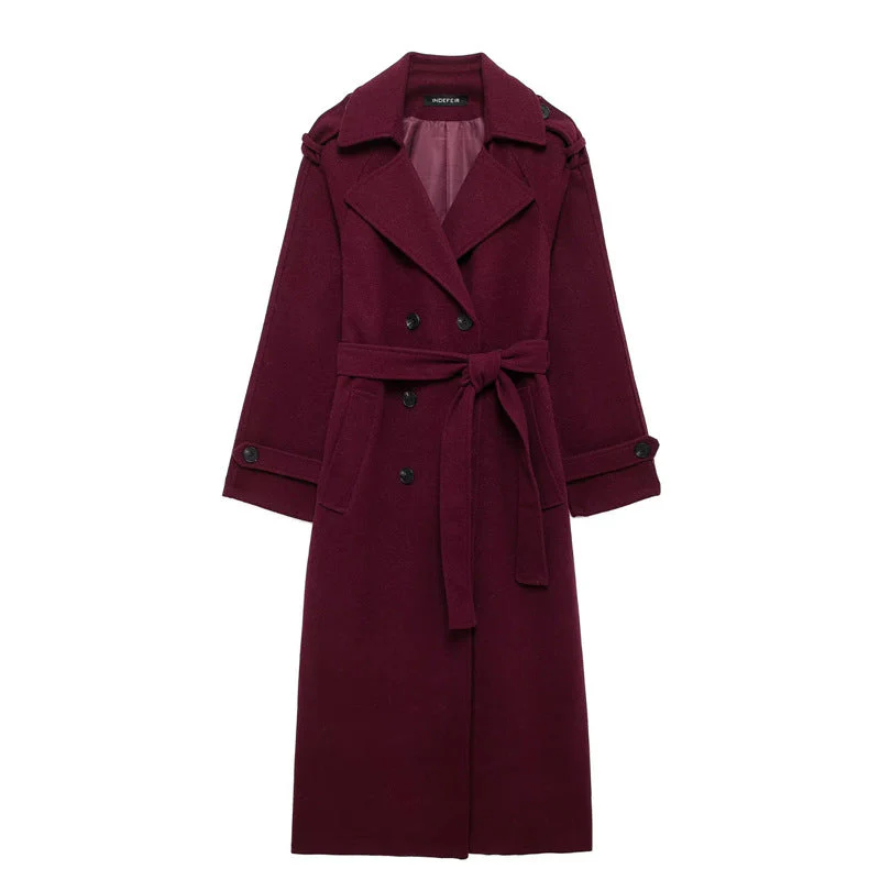 Manteau femme long à revers ceintur - Image 3