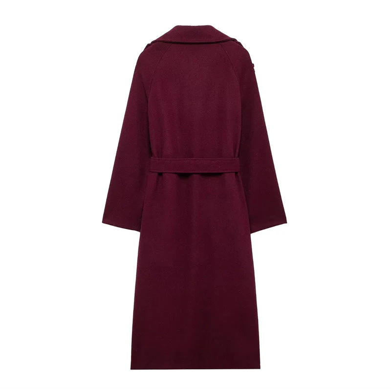 Manteau femme long à revers ceintur - Image 4