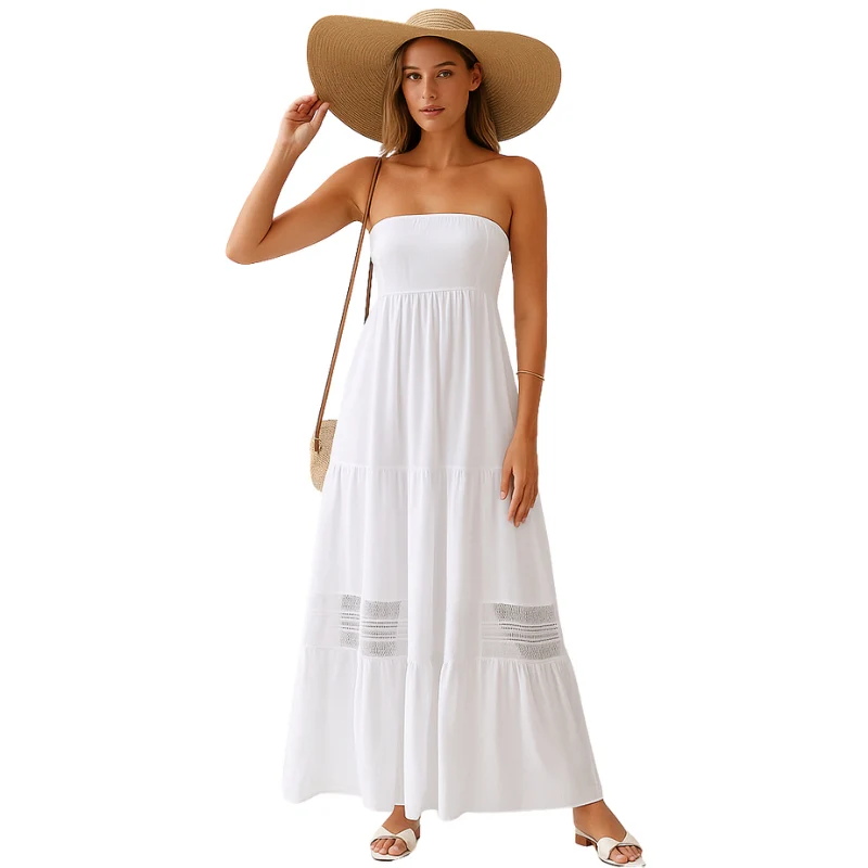 Robe longue bustier avec jupe fluide et étages