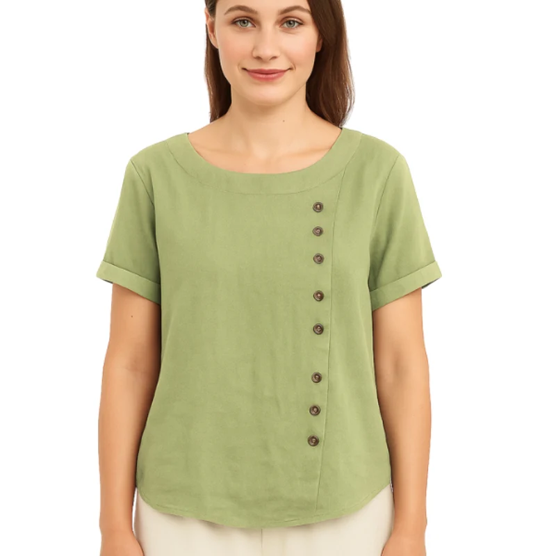Blouse à manches courtes col rond avec boutons latéraux - Image 7