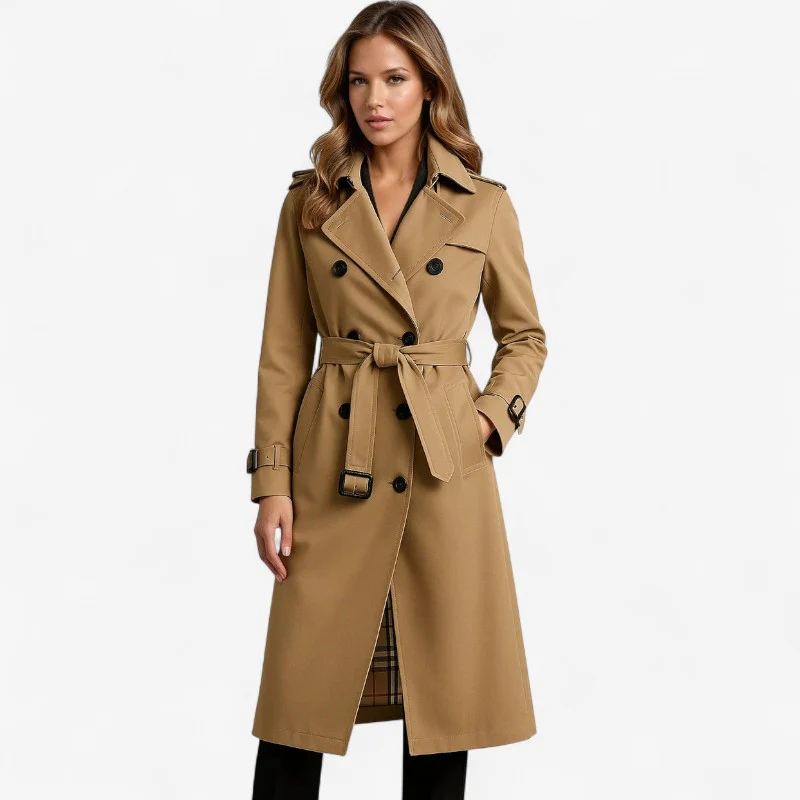 Trench-coat long femme avec ceinture et manches longues