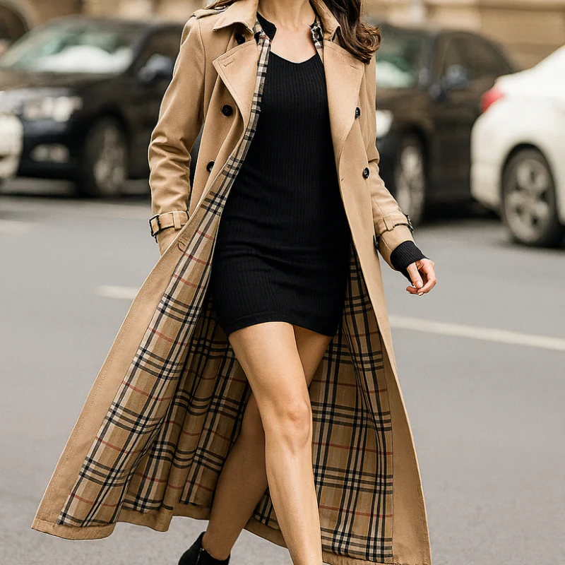Trench-coat long femme avec ceinture et manches longues - Image 11