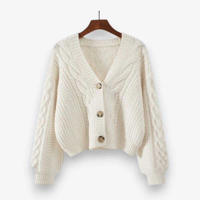 Karen – Pull à manches longues en maille torsadée avec boutons