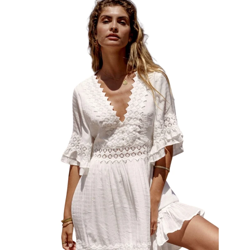 Robe mini manches courtes col V - Image 2