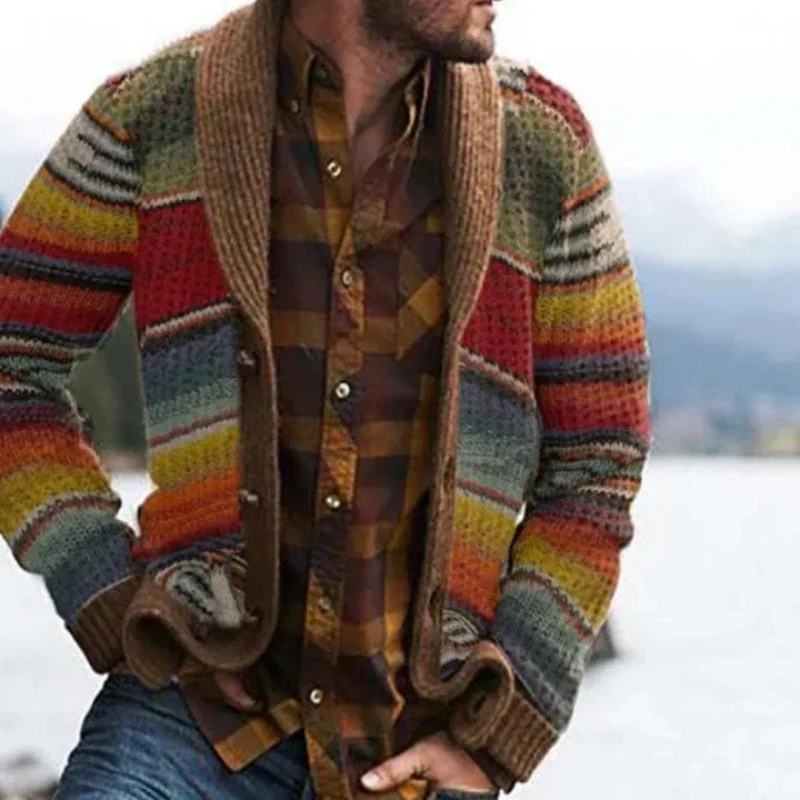 Cardigan à carreaux coupe décontractée manches longues boutonné