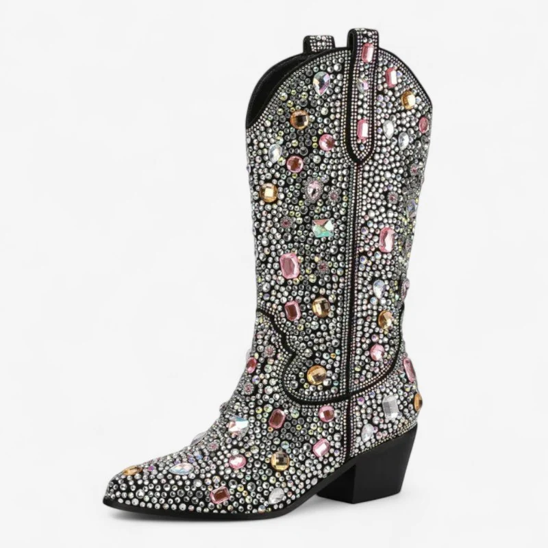 Bottes femme mi-mollet bout pointu talon carré