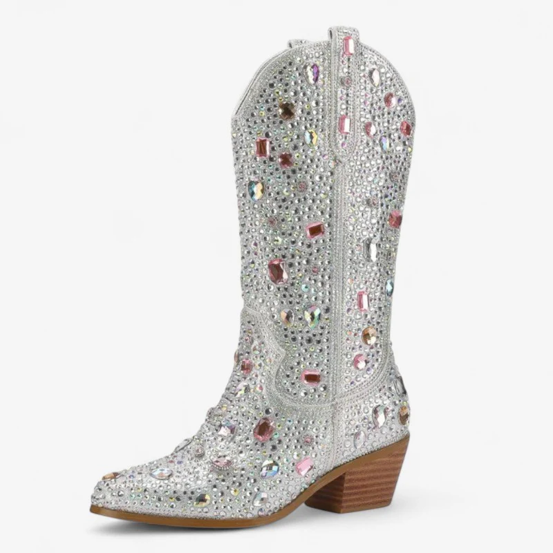 Bottes femme mi-mollet bout pointu talon carré - Image 2