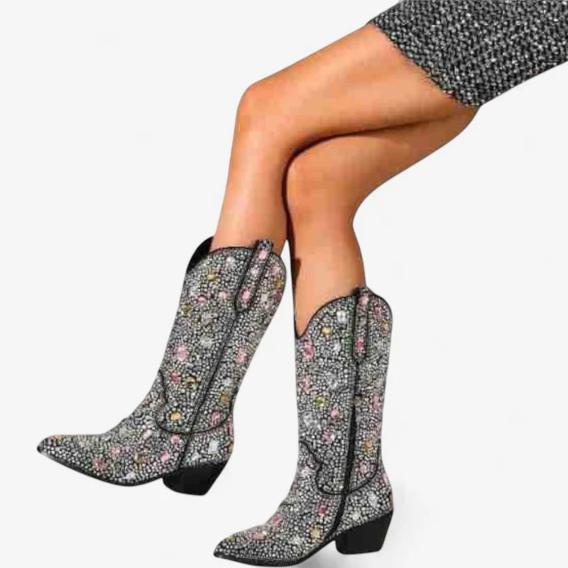 Bottes femme mi-mollet bout pointu talon carré - Image 3