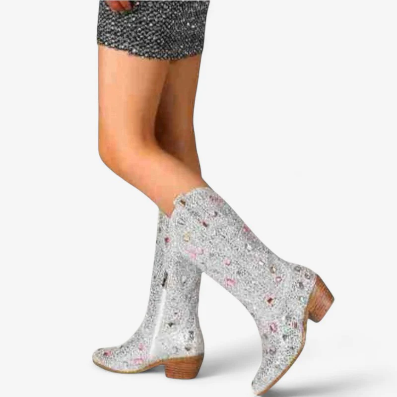 Bottes femme mi-mollet bout pointu talon carré - Image 4