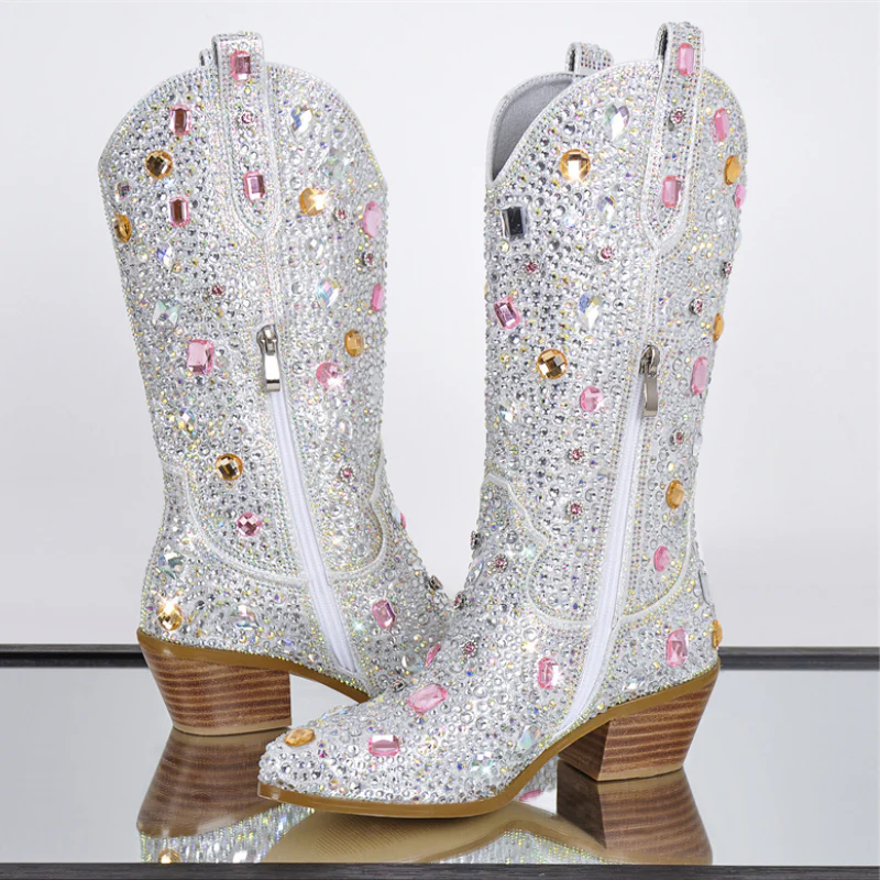 Bottes femme mi-mollet bout pointu talon carré - Image 5