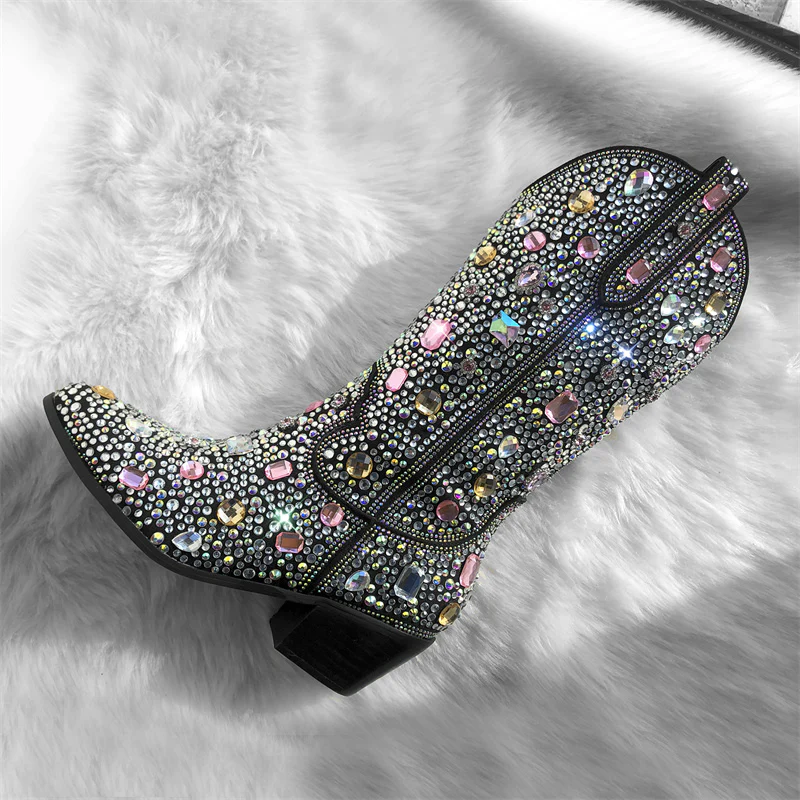 Bottes femme mi-mollet bout pointu talon carré - Image 7