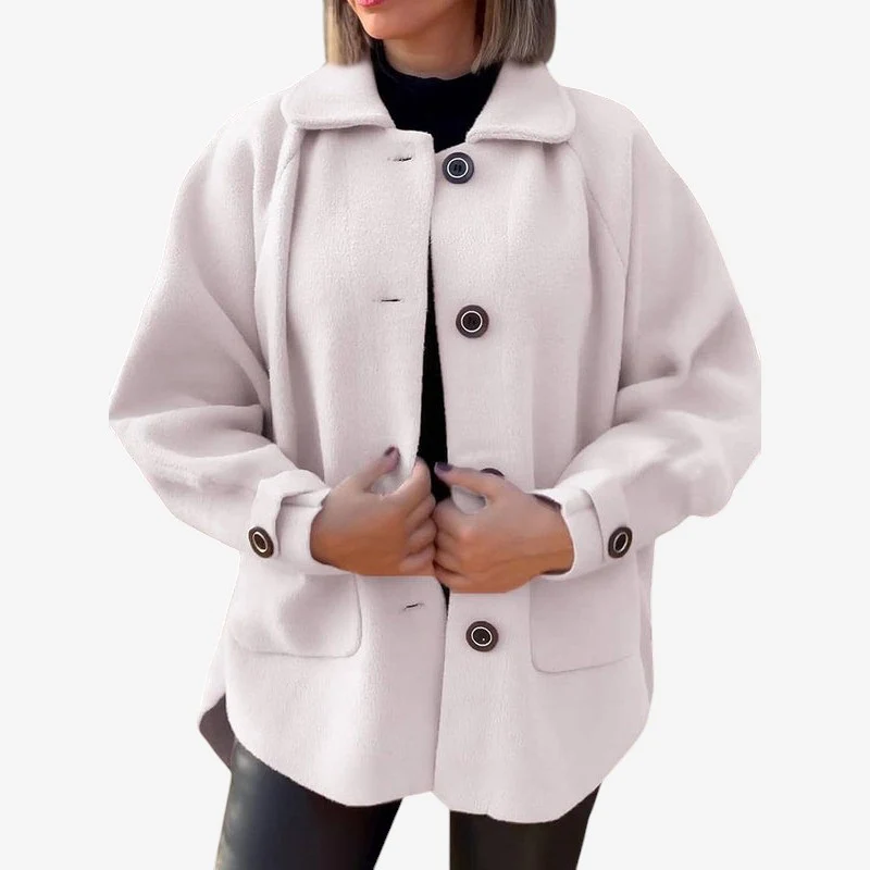 Kessia – Veste boutonnée à manches longues avec poches et col replié
