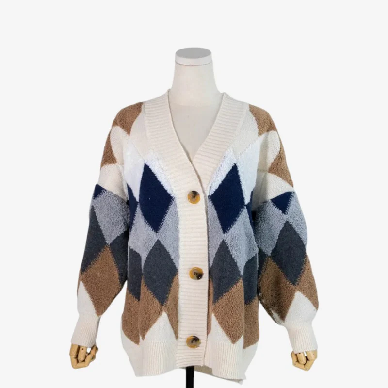 Kiara Gilet femme ample col V à boutons
