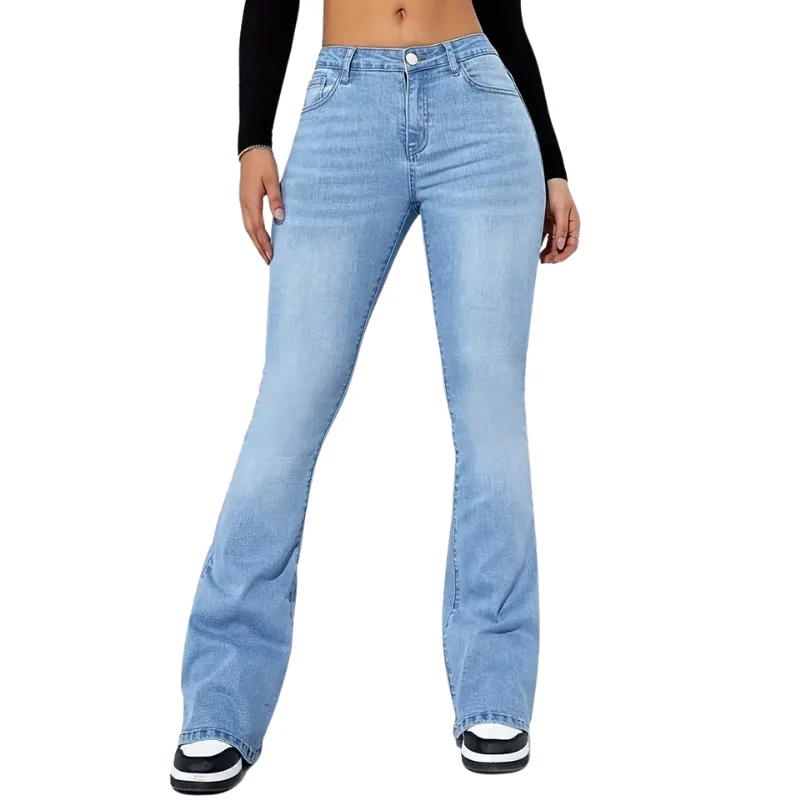 Pantalon taille haute évasé avec poches avant et fermeture bouton-zip - Image 2