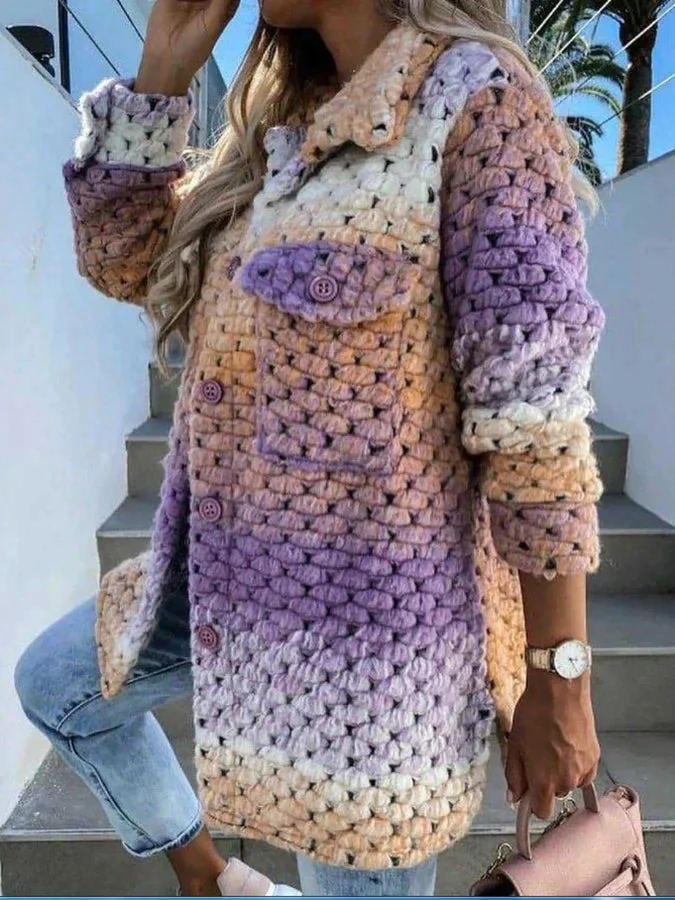 Cardigan femme tricot épais avec crochet et poches - Image 3