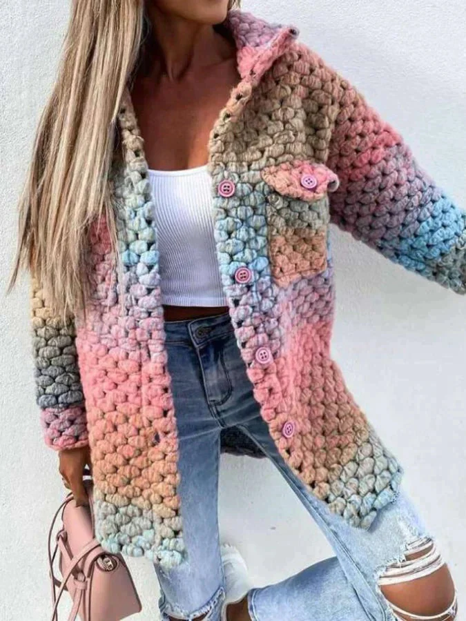 Cardigan femme tricot épais avec crochet et poches - Image 4