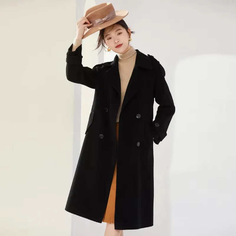 Manteau femme laine col à revers ceinturé - Image 4