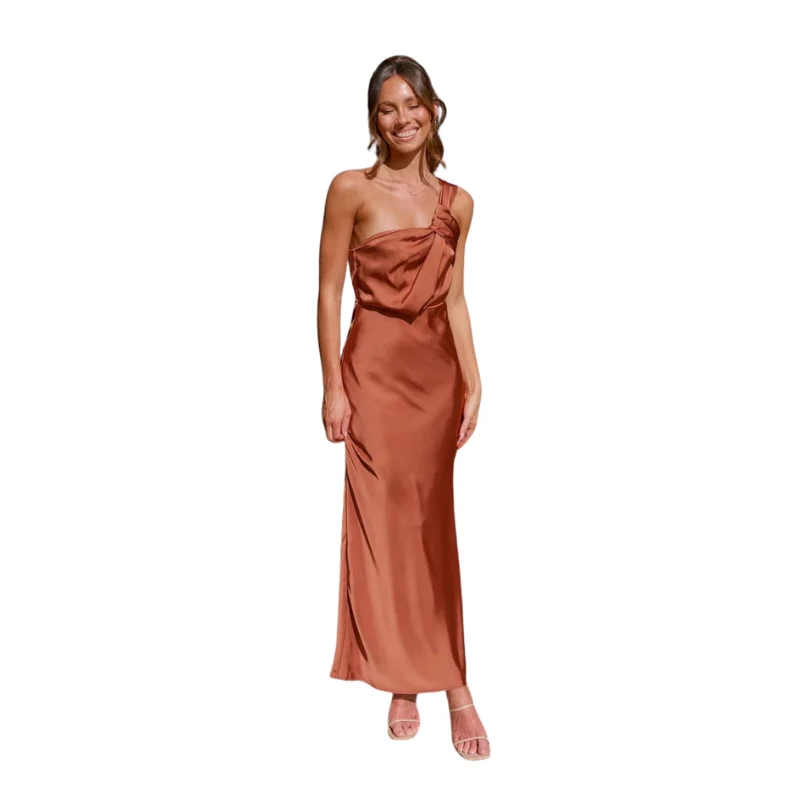 Robe longue sans manches à une épaule avec drapé - Image 5