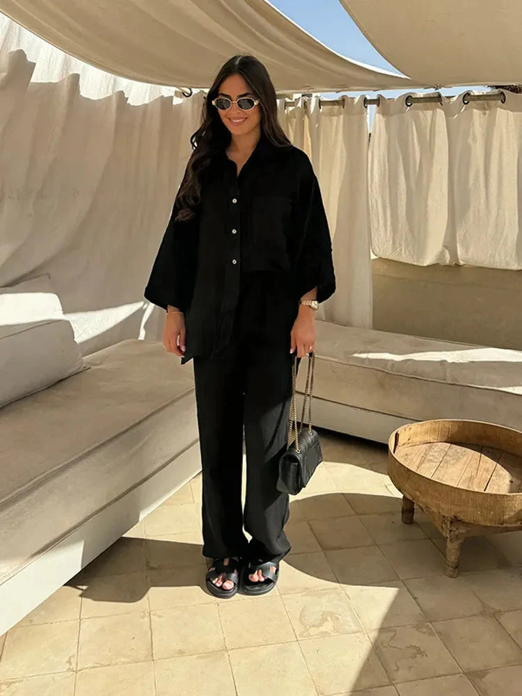 Lena - Ensemble taille haute chic avec poches et pantalon large - Image 3