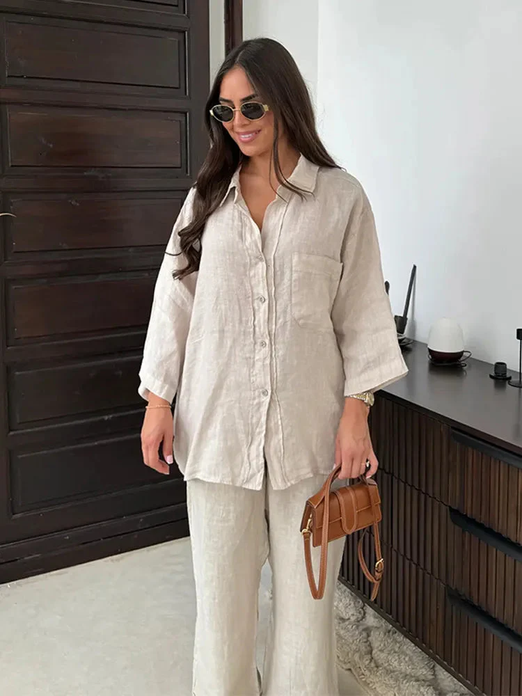 Lena - Ensemble taille haute chic avec poches et pantalon large - Image 4