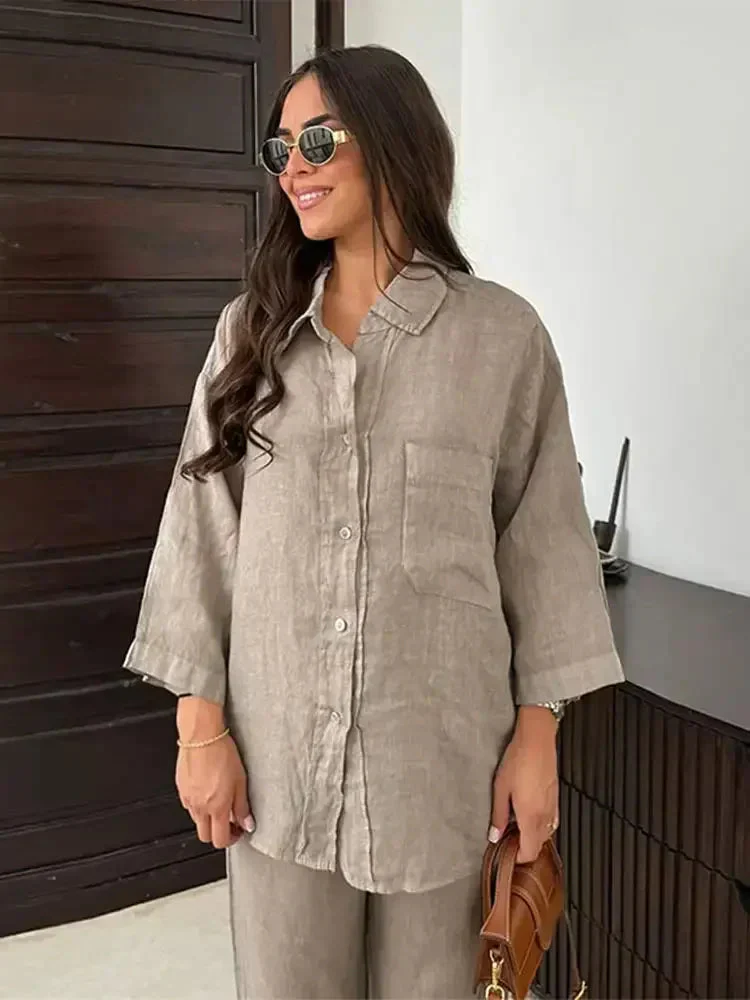 Lena - Ensemble taille haute chic avec poches et pantalon large - Image 6