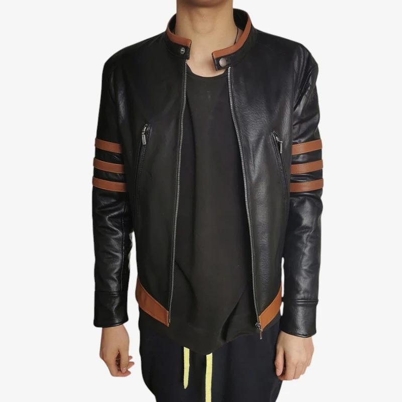 Veste homme cuir col montant manches longues