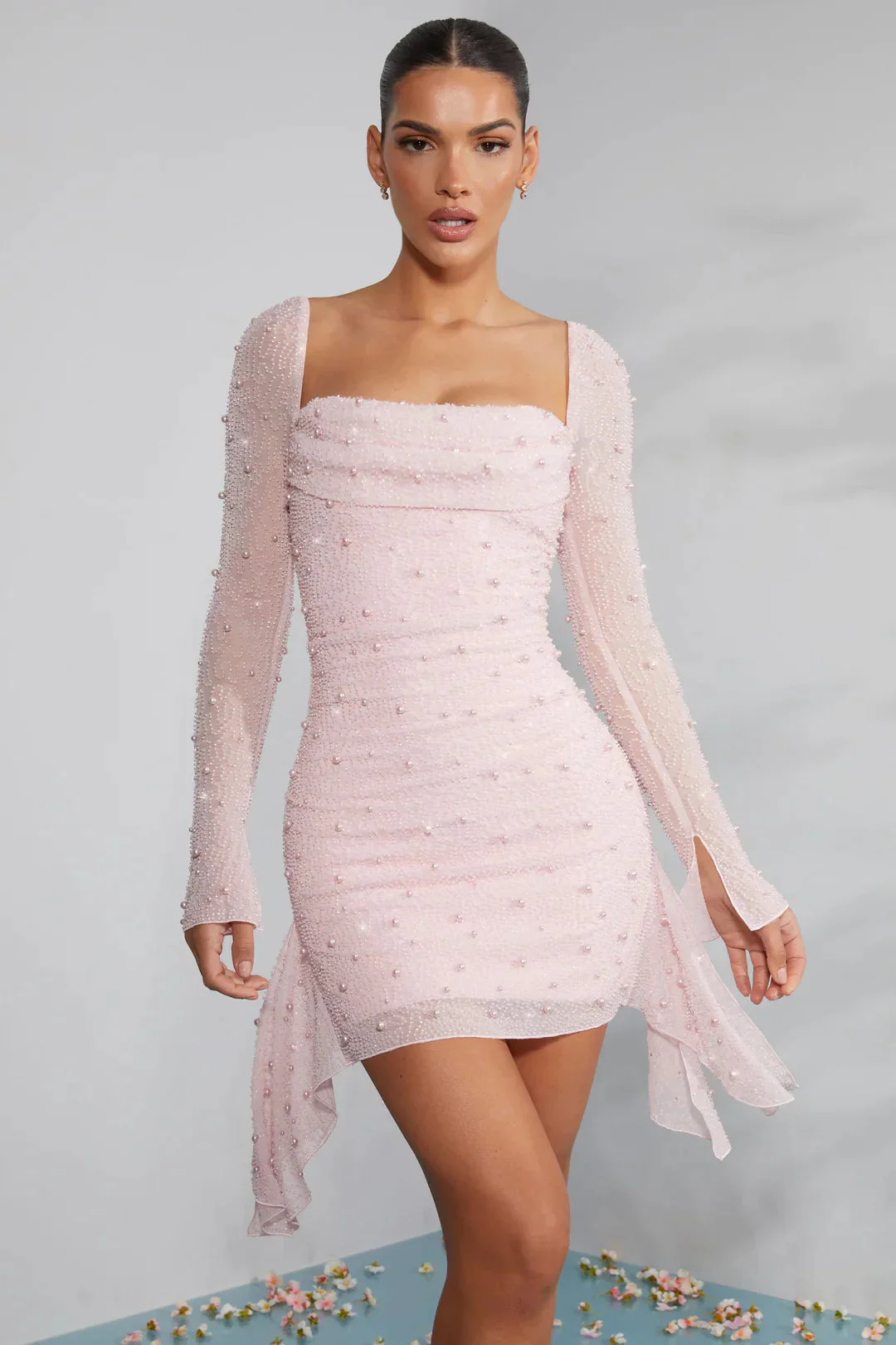 Mini-robe femme manches longues froncée - Image 2