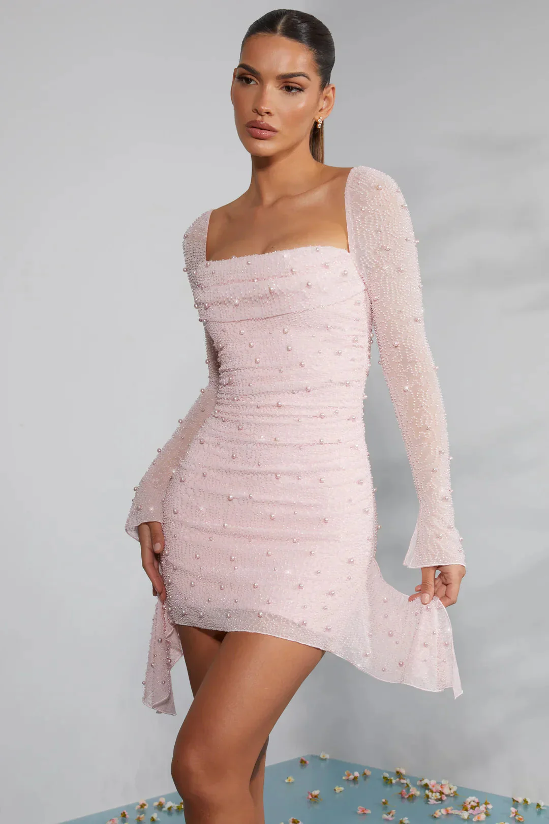 Mini-robe femme manches longues froncée - Image 4